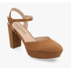 Journee Collection Roslynn Tan Suede Platform Heels in 12 Wide